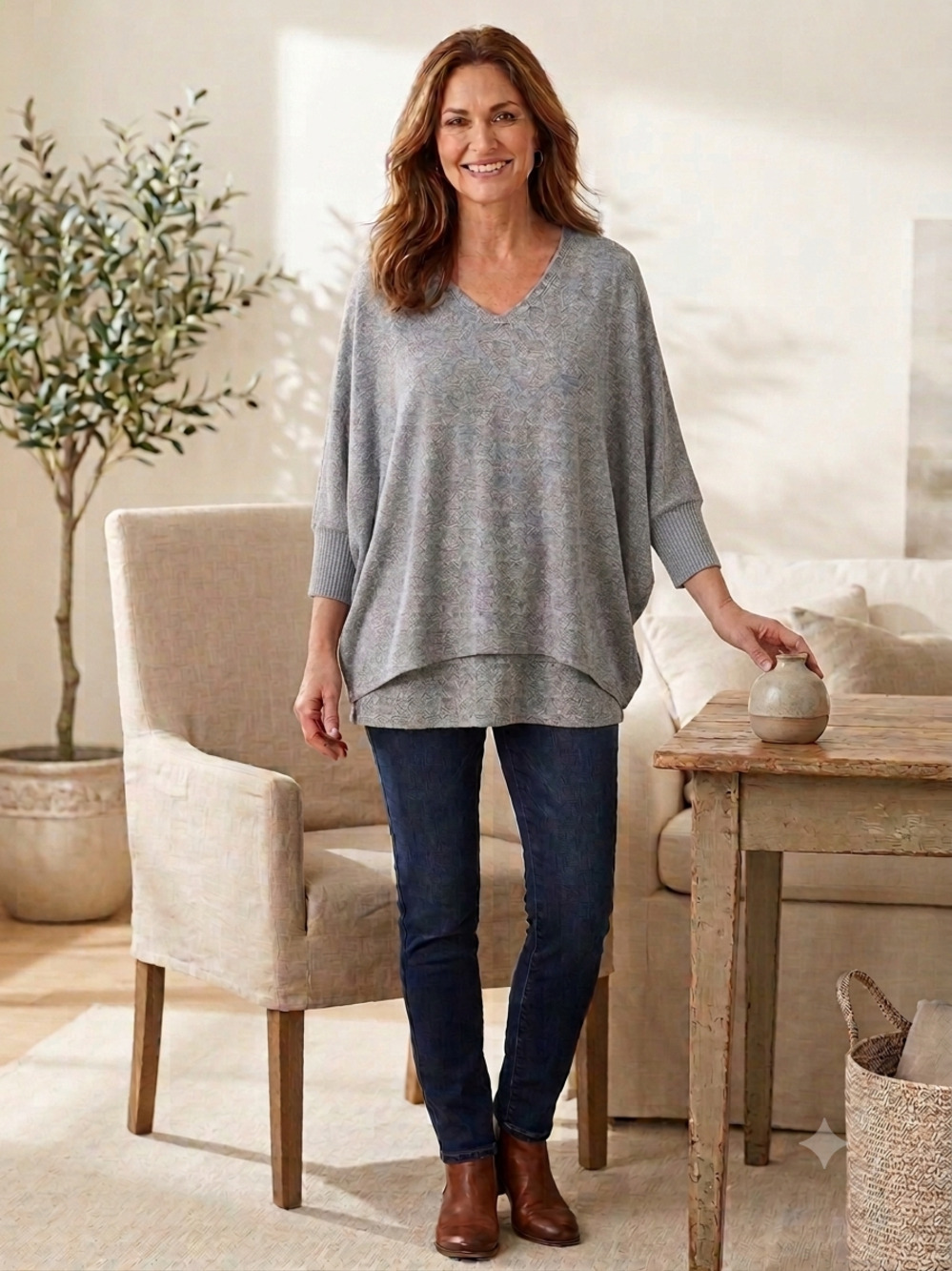 Soft Surroundings Lena Lagenlook Oversized Layered Top Gray Women Large